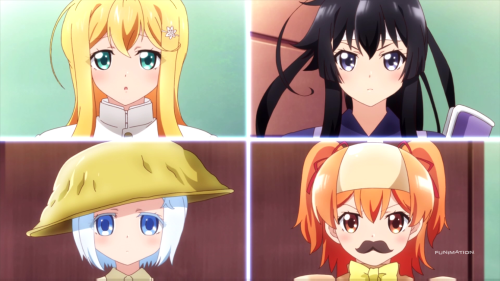 Shomin Sample / Episode 10 / Reiko, Karen, Hakua, and Aika "becoming" men to keep Kimito at the school