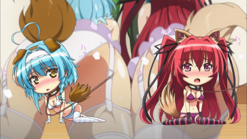 Shinmai Maou no Testament Burst / Episode 1 / Yuki and Mio cosplaying and acting like dogs to please Basara