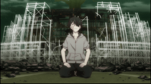 Owarimonogatari / Episode 8 / Araragi shortly after Ononoki stamps his face with her foot