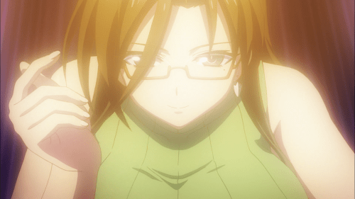 Shinmai Maou no Testament Burst / Episode 3 / Hasegawa-sensei snapping her fingers to initiate a steamy session