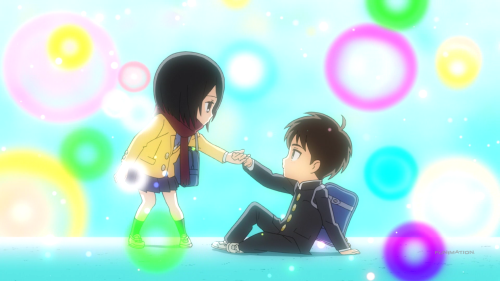 Shingeki! Kyojin Chuugakkou / Episode 1 / Mikasa fantasizes about bumping into and helping out Eren