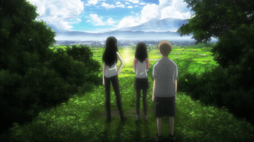 Sakurako-san no Ashimoto ni wa Shitai ga Umatteiru / Episode 3 / Sakurako, Shoutarou, and Yuriko admire the spot that Yuriko's grandmother and grandfather did in the past