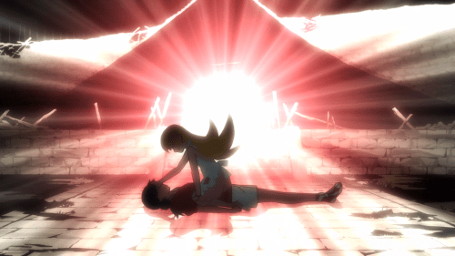 Owarimonogatari / Episode 11 / Shinobu ready to hurt Kanbaru for the words that she is directing towards the vampire