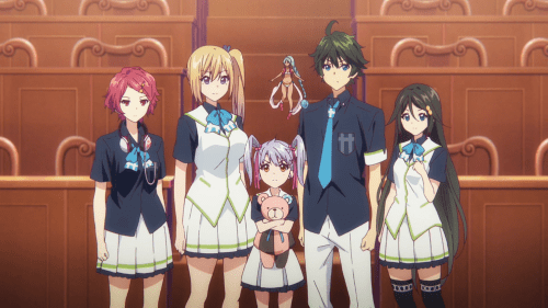 Musaigen no Phantom World / Episode 13 / Koito, Mai, Kurumi, Ruru, Haruhiko, and Reina in the last shot of the season