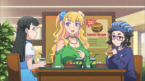 Oshiete! Galko-chan / Episode 6 / Ojou, Galko, and Otako hanging out and eating lunch at the mall