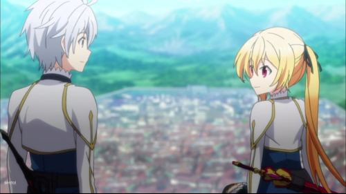 Saijaku Muhai no Bahamut / Episode 2 / Lux showing Lisha a relaxing and private spot high above the city