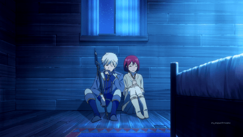 Akagami no Shirayuki-hime 2nd Season / Episode 8 / Zen and Shirayuki laughing together under moonlight