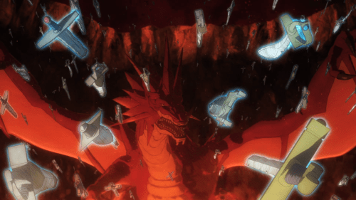 Gate: Jieitai Kanochi nite, Kaku Tatakaeri 2nd Season / Episode 5 / Lelei using her magic to raise swords and point them at the fire-breathing dragon