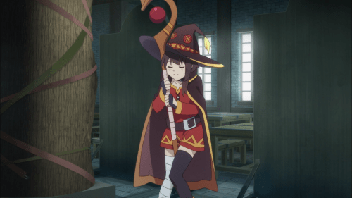 Konosuba / Episode 4 / Megumin starting to rub her staff in a lewd manner