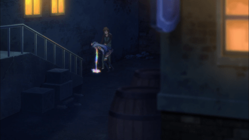 Konosuba / Episode 1 / Aqua vomiting after a fun-filled party