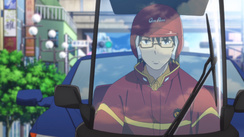 Erased / Episode 1 / Satoru, as a pizza delivery man, driving in a mini-motorcycle
