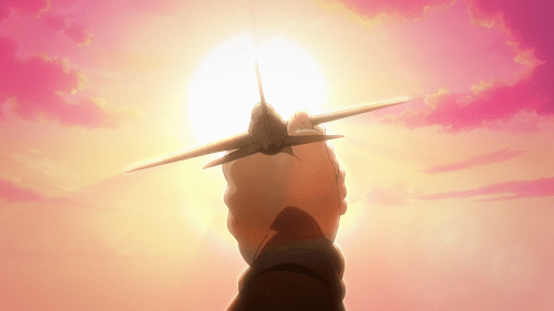 Hai to Gensou no Grimgar / Episode 2 / Mogzo holding up a wooden plane that he crafted himself