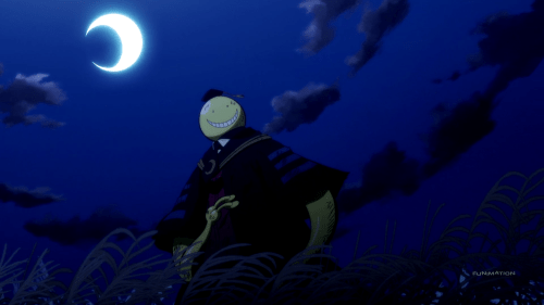 Assassination Classroom Second Season / Episode 15 / Koro-Sensei standing beneath the broken moon