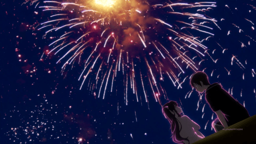 Netoge no Yome wa Onnanoko ja Nai to Omotta? / Episode 7 / Ako and Rusian sitting beneath and enjoying some fireworks