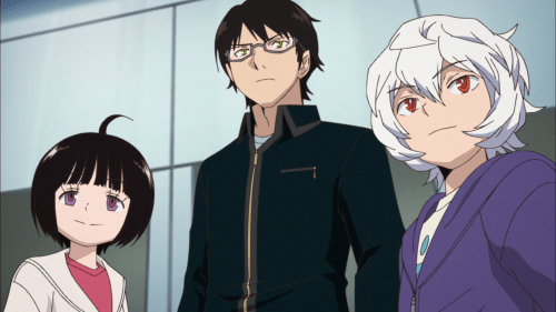 World Trigger / Episode 39 / Chika, Osamu, and Yuma standing together