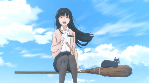 Flying Witch / Episode 12 / Makoto flying with Chito in the sky