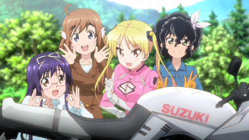 Bakuon!! / Episode 3 / Hijiri, Hane, Rin, and Onsa taking a picture together