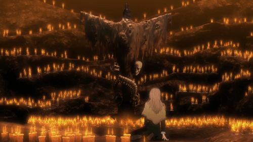 Berserk (2016) / Episode 10 / Luca sitting before a twisted "cross"