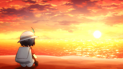 Kemono Friends / Episode 2 / Kaban staring out at the sunset during the OP