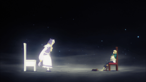 KonoSuba Season 2 / Episode 10 / Eris watching over a nothing-but-bones Kazuma