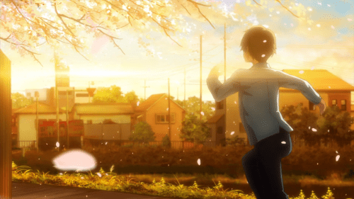 Tsuki ga Kirei / Episode 12 / Kotarou running to catch one last glimpse of the train taking Akane to her new home