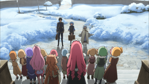 Shuumatsu Nani Shitemasu ka? Isogashii desu ka? Sukutte Moratte Ii desu ka? / Episode 9 / Willem, Chtholly, and Ren heading off to the surface while the rest of those at the warehouse say goodbye