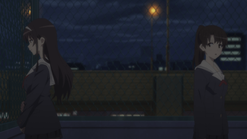Saenai Heroine no Sodatekata ♭ / Episode 4 / Utaha and Megumi speaking with each other on the school's rooftop