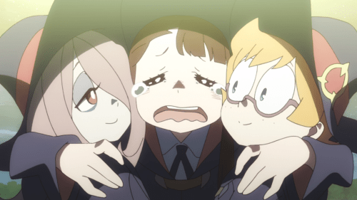 Little Witch Academia / Episode 13 / Akko hugging Sucy and Lotte close
