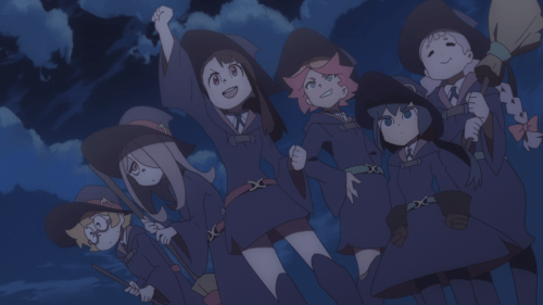 Little Witch Academia / Episode 5 / Lotte, Sucy, Akko, Amanda, Constanze, and Jasminka together as friends