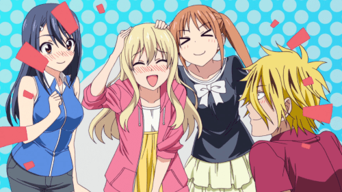 Aho Girl / Episode 5 / Iinchou, Sayaka, Yoshiko, and Ryuuichi praising Sayaka for convincing Akutsu to go on the summer-vacation trip with them