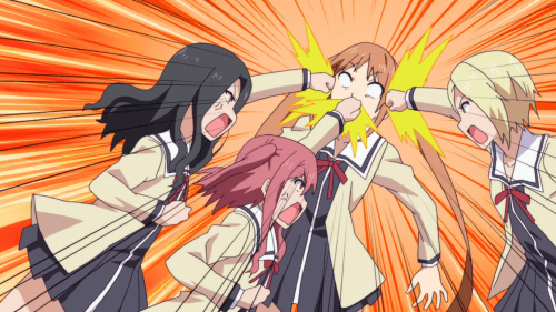 Aho Girl / Episode 9 / The gyaru girls simultaneously punching Yoshiko in the head