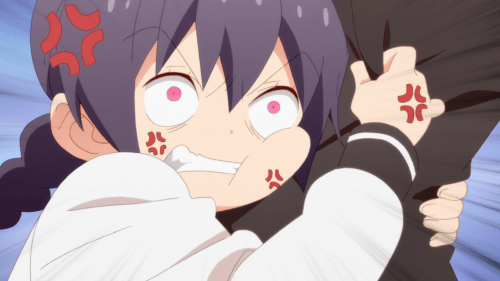 Tsurezure Children / Episode 2 / Hotaru furiously holding onto her older brother Jun while absolutely hating Yuki