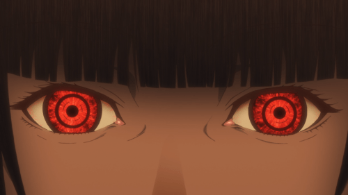 Kakegurui / Episode 1 / Yumeko staring with red eyes alight