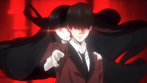 Kakegurui / Episode 12 / Yumeko gently guiding Ryouta in his gamble