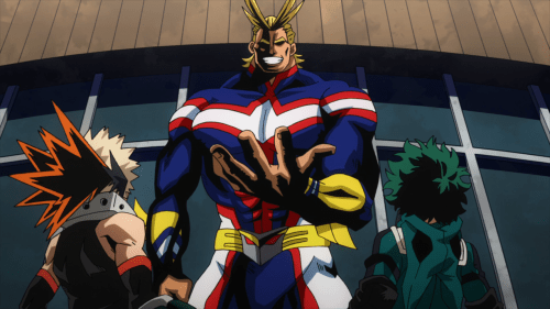 Boku no Hero Academia 2nd Season / Episode 21 / All Might standing before Bakugou and Deku