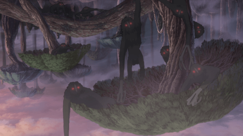 Made in Abyss / Episode 5 / Inbyos watching Riko and Reg from afar with eerie eyes