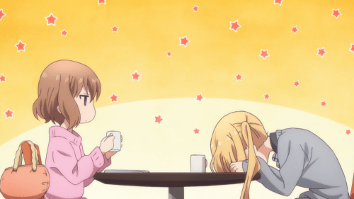 Blend S / Episode 10 / Mafuyu helping Kaho as she laughs about an imaginative sequence involving her senpai
