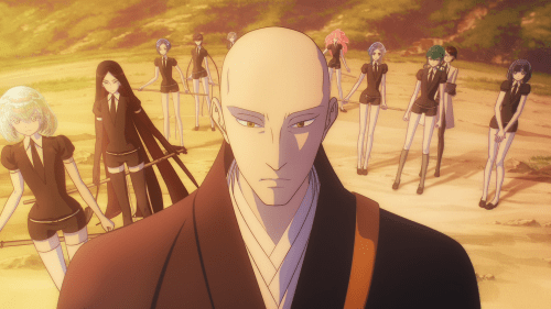 Houseki no Kuni / Episode 5 / Sensei and almost all the other characters standing ready on the edge of the water