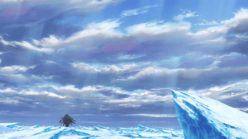 Houseki no Kuni / Episode 8 / Sensei holding Phos as they stand among the ice floes