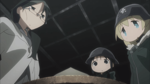 Shoujo Shuumatsu Ryokou / Episode 6 / Yuuri and Chito meeting and helping a friend they encountered along their journey