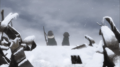 Shoujo Shuumatsu Ryokou / Episode 1 / Yuuri and Chito sitting together